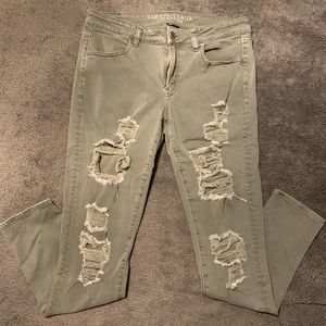 AE Green Destroyed Jeggings